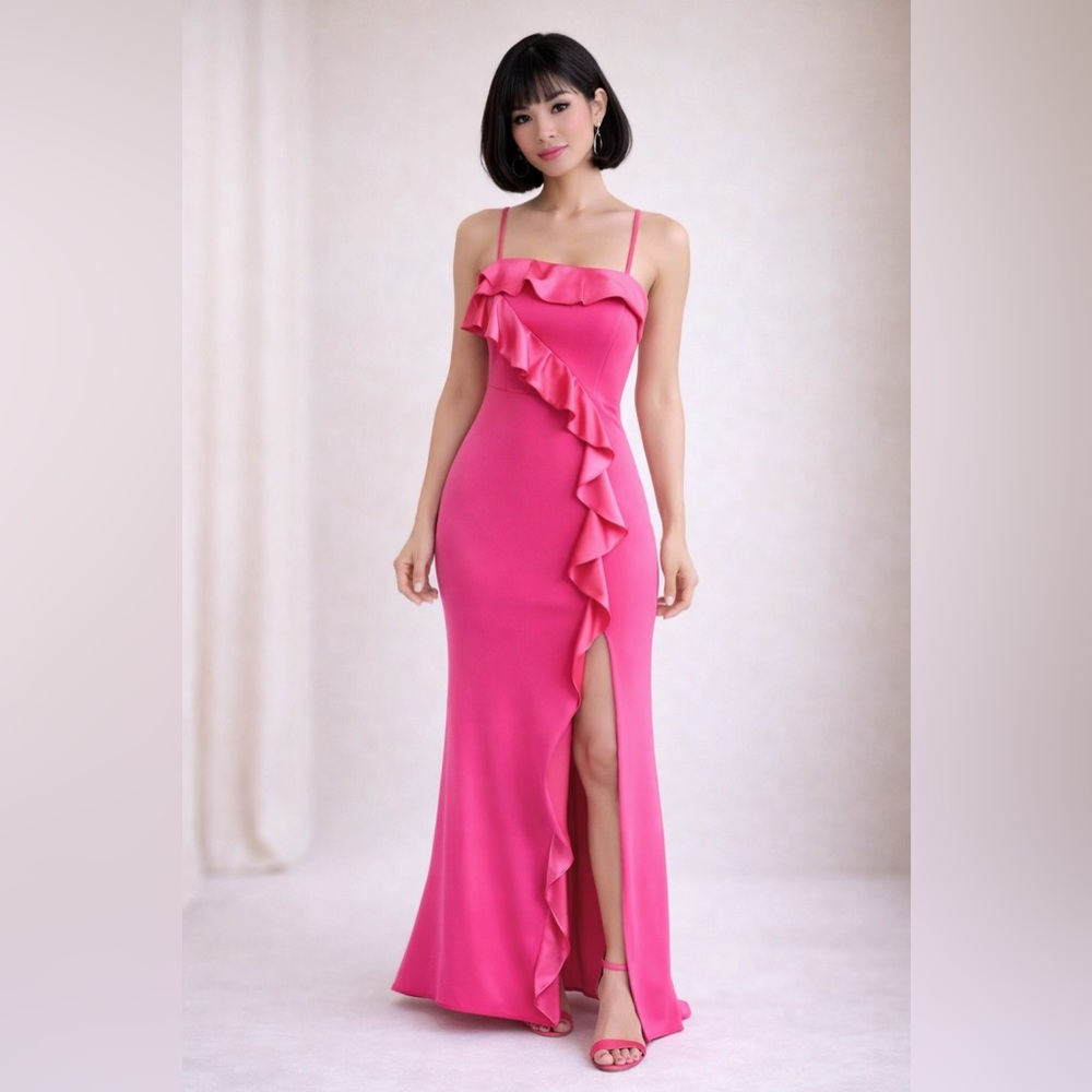 Emerald Sundae Hot Pink Ruffle Strap Maxi Dress